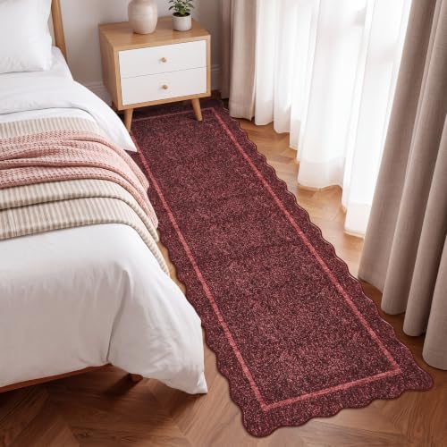 GarveeHome Scalloped Washable Runner Rug 2x8 Non Slip Kitchen Rugs Burgundy