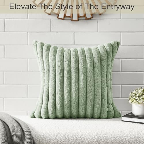 Volcanics Pack of 1 Double-Sided Faux Fur Sage Green Pillow Covers 18x18