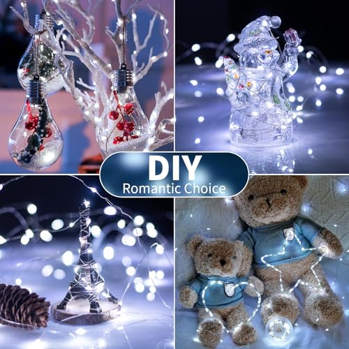 Cool White Fairy String Lights Battery Operated LED Starry Lights 7.2ft 20 LEDs Silvery Copper Wire for Christmas DIY Decoration Wedding Party (6 Pack)