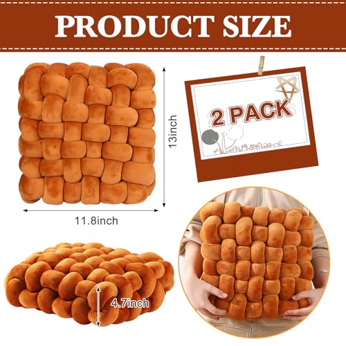 Wenqik 2 Pcs Knot Pillows Square Knotted Plush Throws Soft Accent Pillows Decoration Cushion for Couch Home Office Living Room Bedroom Bed Sofa Decor, 12'' x 13''(Caramel,Crystal Velvet)