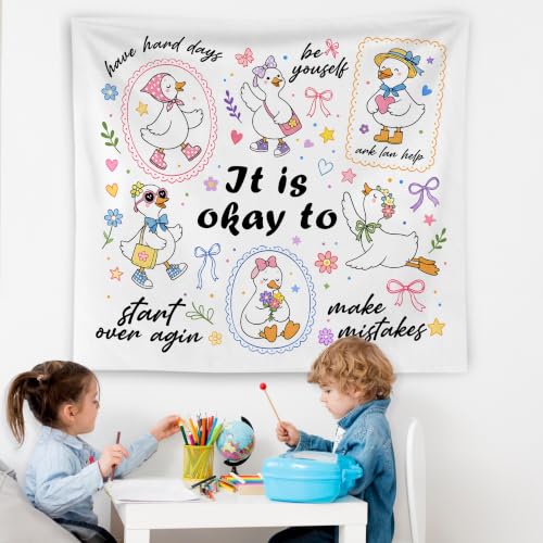 WNAGT Mental Health Goose Tapestry Wall Hanging 50x60 Inch | Coquette Goose Inspirational Quotes Wall Tapestry for Girls Kids Nursery Bedroom Home Office Classroom Decor