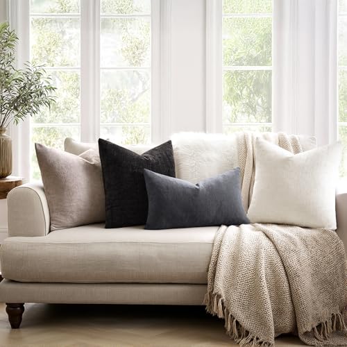 MIULEE Grey Chenille Couch Throw Pillow Covers, 20x20