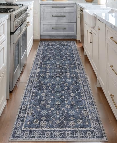 Tangsoo 2.6x8 Runner Rug for Hallway Non Slip,Washable Blue Long Runner Rug