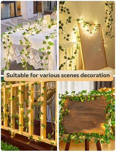 Vines with Fairy Lights,23ft Ivy Twinkle Lights Battery Operated,73 LED Leaf String Lights for Bedroom,Room,Wall,Celling,Curtain,Party,Wedding,Christmas Decor (Warm White)