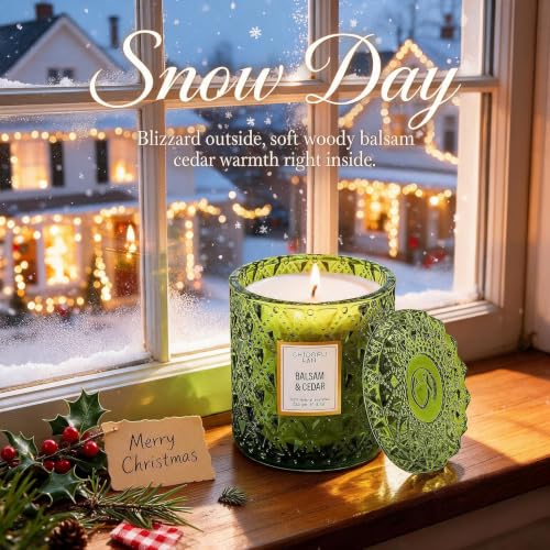 Chloefu LAN Balsam & Cedar Scented Candle Christmas Candles Gift, Christmas Festival Gifts, Large Luxury Scented Soy Jar Candles with up to 55 Hour Long Lasting, Highly Scented, 8.1oz
