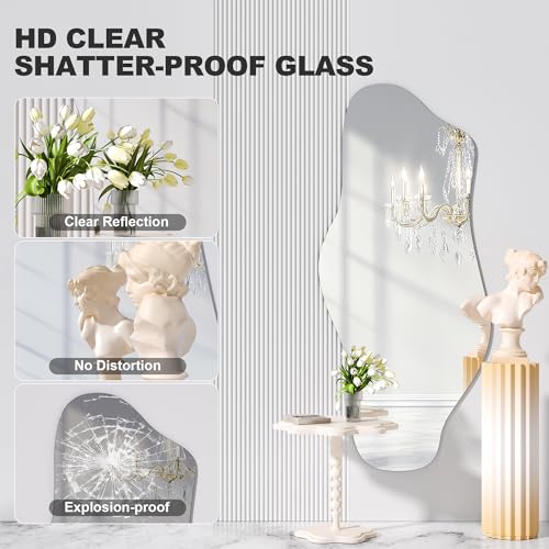 Hasipu Irregular Wall Mirror, 48"x22" Asymmetrical Frameless Mirror, Modern Decorative Mirrors for Living Room, Entryway, Hallway, Bathroom, Bedroom,Wall Mounted Home Decor