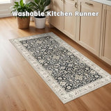 Small Washable Runner Rugs for Entryway: Kitchen Mats Vintage Throw Carpet 2x4 Black Beige - Non-Slip Stain and Water Resistant Soft Low-Pile Thin Rug for Hallway Bathroom Bedroom