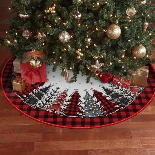 AVOIN colorlife Buffalo Plaid Christmas Tree Skirt 48 Inch, Winter Holiday Tree Mat Decoration