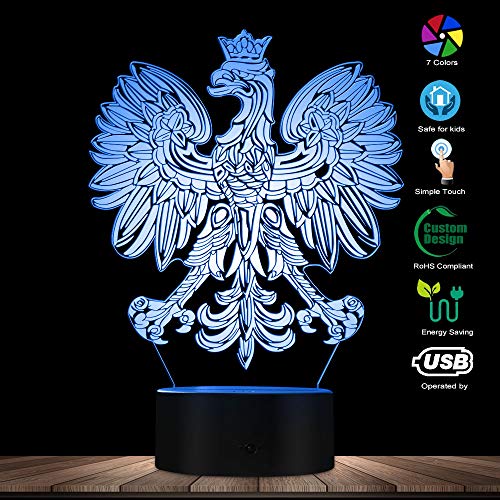 The Geeky Days Polish Coat of Arms Polska 3D Optical Illusion USB Light Home Decor Patriotic Polish Eagle Falcon LED Novelty Desk Night Lamp