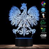 The Geeky Days Polish Coat of Arms Polska 3D Optical Illusion USB Light Home Decor Patriotic Polish Eagle Falcon LED Novelty Desk Night Lamp