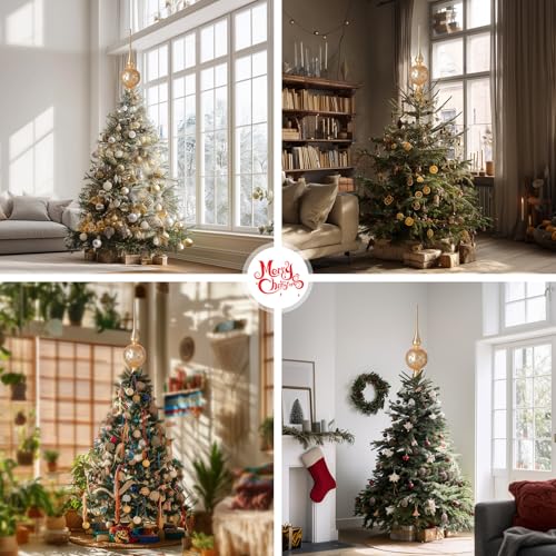 Glass Spherical Christmas Tree Topper Finial Christmas Ornaments with Carved Flowers Holiday Indoor Suitable for Home Party Decoration, 9.8inches, Golden