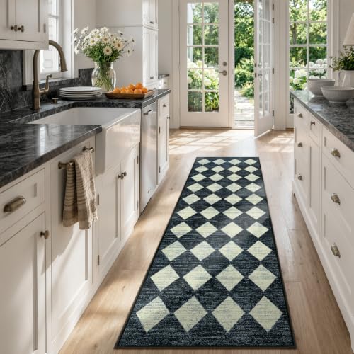 Lahome Checkered Kitchen Rugs Non Slip Washable 2x6 Hallway Bathroom Runner