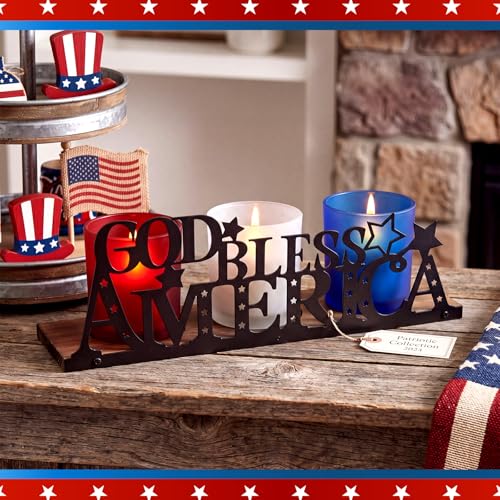 250 Anniversary Decorations with 3 Glass Votive 1 Wooden Tray God Bless America Decor Patriotic Red Blue White Table Decorations 4th of July Rustic Decor for Memorial Independence Day