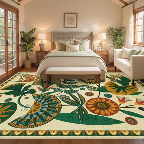 Joydeco Egypt Floral Large Washable 10x14 Area Rugs for Living Room Bedroom