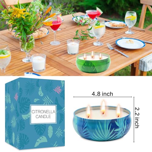 Citronella Candles Outdoor, 12 oz Large Citronella Candles for Patio 3 Pack, 240-Hour Total Burn Time, Natural Soy Wax Outdoor Candle for Backyard, Deck, Garden, Camping, Summer Parties