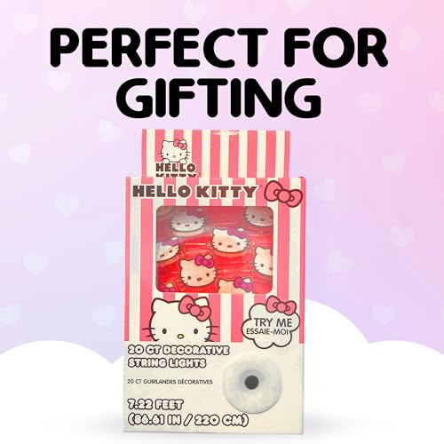 Silver Buffalo Hello Kitty Face with Pink Bow 20ct Decorative String Lights, 7 Feet Long, Battery Powered (Batteries Not Included), Pink LED, Indoor Use Only