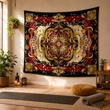 CHDGDHC Red Moth Tapestry, Boho Mandala Wall Decor, 79.92x59.84 in | Boho red moth mandala tapestry for bedroom walls, dorm decor, living rooms, and hippie psychedelic aesthetic spaces.