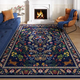 Rugcomf Round Area Rug 4ft Floral Washable Non Slip, Blue
