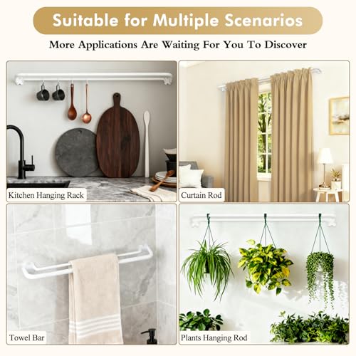 USFOOK White Blackout Double Curtain Rods for Windows, Adjustable Decorative Drapery Rod 32 to 58, 3/4 Inch Window Treatment Rod, Extendable Curtain Poles for Living Room