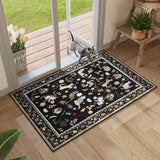 Rugcomf Small Area Rug 2x3 Door Mat Washable Floral Animal Cat, Black