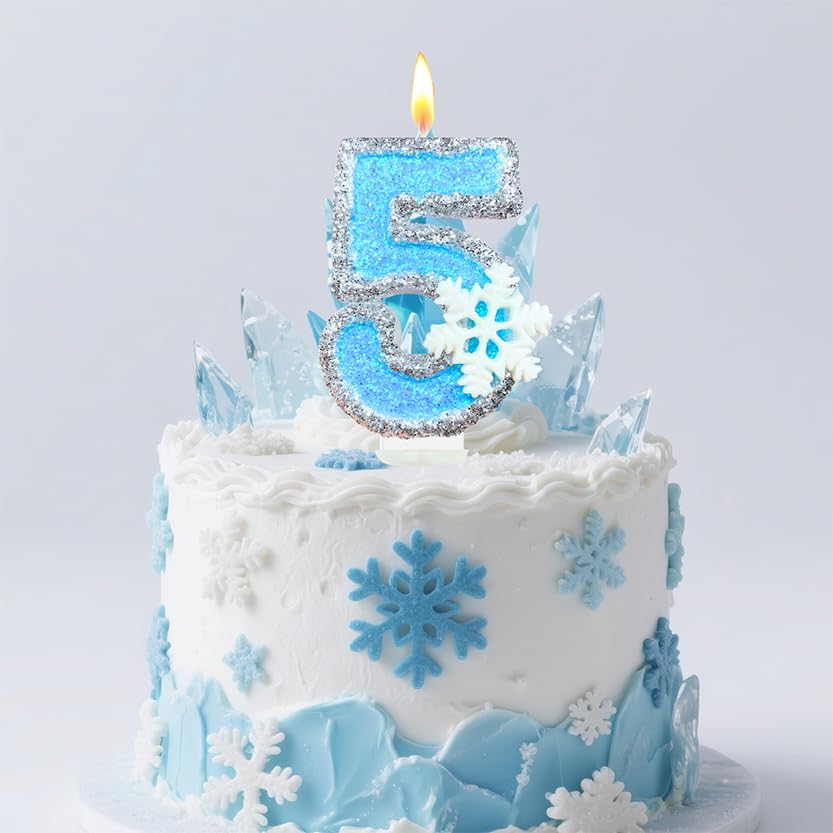 Birthday Number Candles for Cake, Blue Frozen Number 3 Candle, 3rd Frozen Cake Topper, Fun Glitter Birthday Candles Cupcake Topper for Party Anniversary Decorations