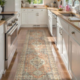 Lahome Oriental Kitchen Runners for Hallways, 2.5x10 Washable Runner Rug Non Slip, Soft Hallway Rug Distressed Ultra-Thin Long Carpet for Bathroom Entryway ‎Bedroom Eleanor, Peach/Orange