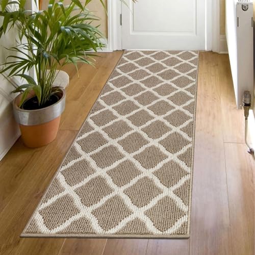 SHACOS Washable Runner Rugs 20"x59" Entryway Runner Rug Kitchen Doorway Non Slip Rubber Backing Trellis Rug Runners Laundry Room Hallway Runner Rug, Beige