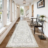 Lahome Oriental Runner for Hallways 2.5x10 Washable Beige Kitchen Runners Non Skid Long Entryway Rug Runners 10ft Ulra-Thin Soft Indoor Boho Rug Traditional Carpet for Laundry Living Room Helena