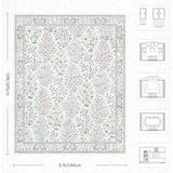 8x10 Area Rug for Living Room Low Pile Boho Machine Washable Floral Rugs for Dining Room, Bedroom, Nursery with Non-Slip Back(Purple Floral)