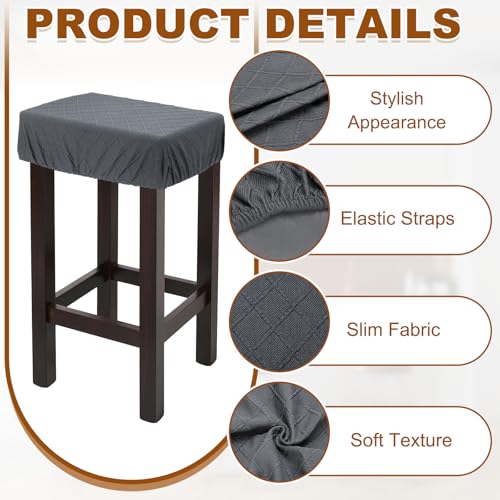 uxcell 2 Pcs Seat Covers for Dining Chairs, Bar Stool Covers Stretch Chair Seat Protector Waterproof Saddle Stools Slipcover with Elastic Band for Kitchen Bar, Diamond Pattern Dark Gray
