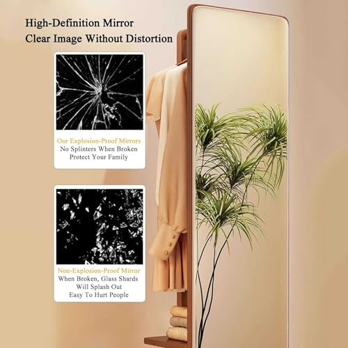Floor-Standing Solid Wood Rotating Coat Rack，360° Rotating Wood Coat Rack with Full Length Mirror 2 in 1 Floor Mirrors and Coat Rack for Living Room Bedroom and Cloakroom