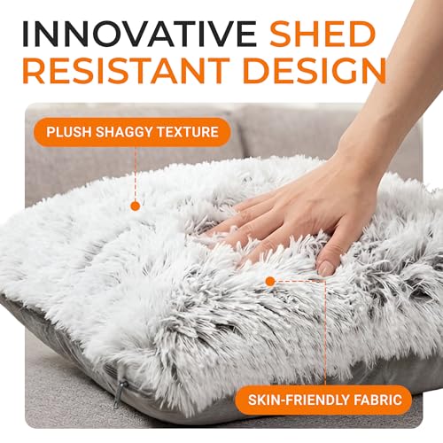 Cheer Collection Throw Pillows for Couch and Bed, Soft Shaggy Throw Pillows with Inserts Included, Cozy Long Hair Faux Fur Pillows - Set of 2-18" x 18" - Gray