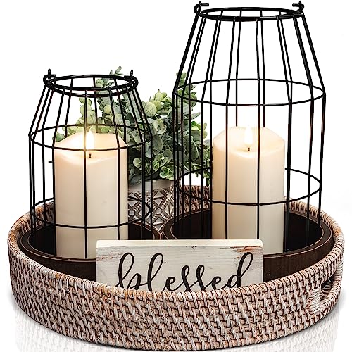 Rustic Farmhouse Lantern Decor Set of 2 - Stylish Decorative Lanterns
