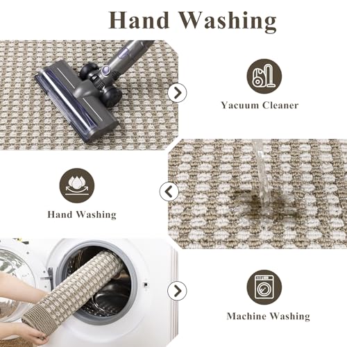 Ileading Laundry Room Runner Rug 2'x6' Non Slip Farmhouse Kitchen Floor Mats with Rubber Backing Machine Washable Beige Indoor Decor Carpet for Doormat Hallway Entryway Petmat Garage Balcony