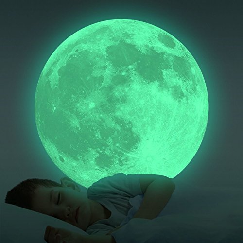Glow in The Dark Moon Wall Decals 11.8 inch Luminous Sticker at Night, Perfect Ceiling or Wall Decor for Kids' Bedroom