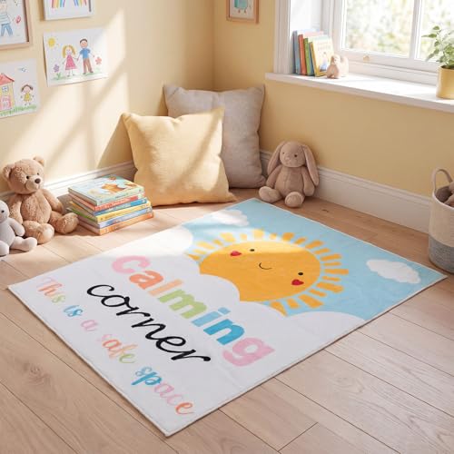 Tinideya 3.3 x 4 ft Calming Corner Classroom Rug Calm Down Reading Corner Safe Space Rug Soft Mental Health Floor Mat for School Home Living Bedroom Playroom Nursery