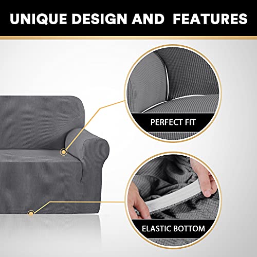 PrinceDeco Stretch Loveseat Sofa Cover Bundle T Cushion Loveseat Slipcover, Gray
