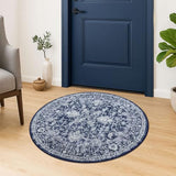Round Rug 3ft Washable Entryway Mat Non Slip Front Door Rug, Blue