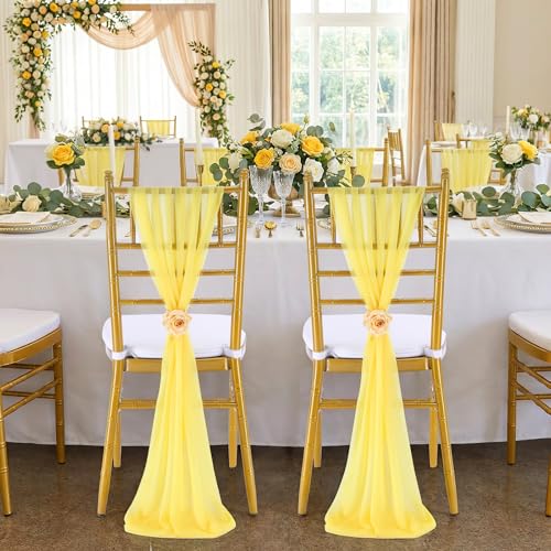 Yellow Chair Sashes for Wedding: 16 Pieces 8ft Long Sheer Draping Fabric – Party Dinner Banquet Event Chair Decorations