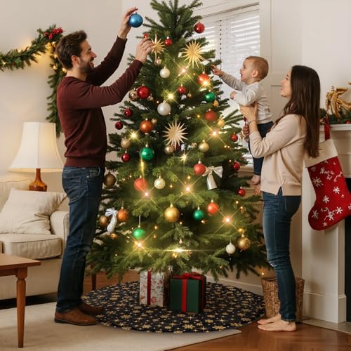 Lanpn Christmas Tree Skirt 36 inch, Velvet Xmas Tree Skirt with Snowflake Winter Christmas Tree Mat for Large Artificial Trees Winter Home Party Holiday Indoor Xmas Decorations (Black, 90cm)