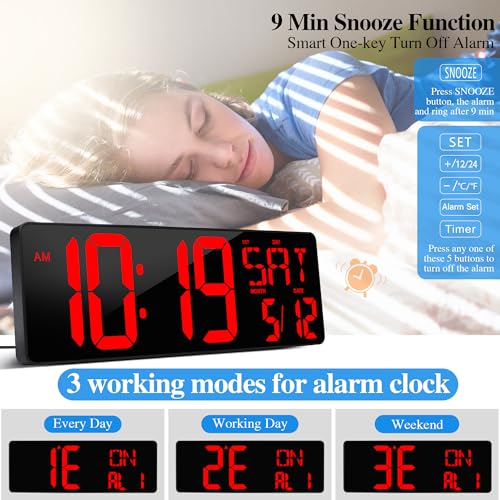 CYMHCHL 17.2" Large Digital Wall Clock Large Display with Remote Control | Timer with Temperature Date Week Auto DST Adjustable Brightness, for Living Room Classroom Garage Gym Gift for Senior Mom Dad