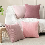 Volcanics Set of 4 Pink Corduroy Couch Throw Pillow Covers 18x18 in