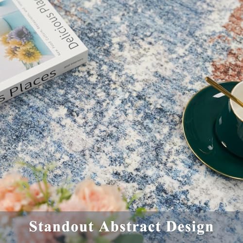 Square Rug 3x3 for Entryway Washable – Non-Slip Small Throw 3ft Area Rug for Kitchen Bathroom – Modern Neutral Abstract Soft Low-Pile Indoor Carpet (Blue Rust, 3ft)