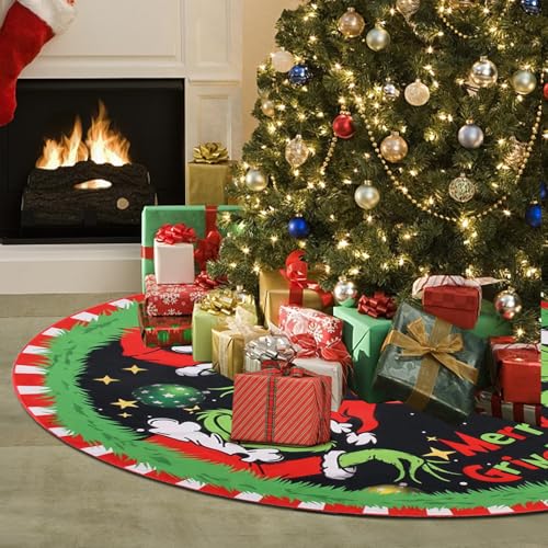 Merry Christmas Tree Skirt Collar 48 Inch, Softand Funny Farmhouse Holiday Decor Xmas Party Holiday Decoration