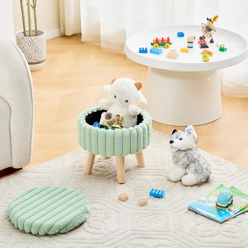 Wimarsbon Round Storage Ottoman,Footstool with Padded Seat and Wood Legs