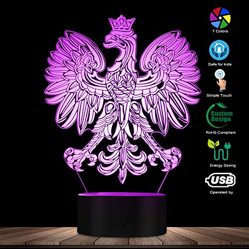 The Geeky Days Polish Coat of Arms Polska 3D Optical Illusion USB Light Home Decor Patriotic Polish Eagle Falcon LED Novelty Desk Night Lamp