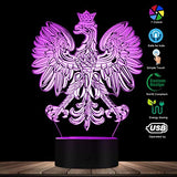 The Geeky Days Polish Coat of Arms Polska 3D Optical Illusion USB Light Home Decor Patriotic Polish Eagle Falcon LED Novelty Desk Night Lamp