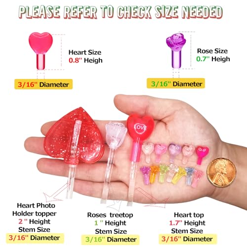 Ceramic Valentine's Day Trees Replacement Lights Bulbs/Medium Christmastree Pegs Ornaments - Roses＆Heart & 3 Pcs Topper Set