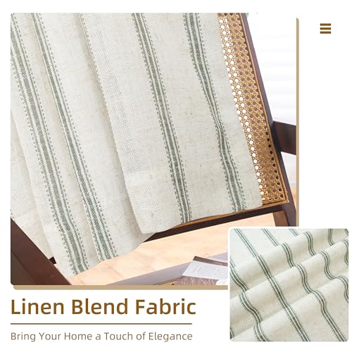 DriftAway Farmhouse Linen Blackout Curtains 84 Inches Long for Bedroom Striped Double Layer Thermal Insulated Sound Reducing Lined Grommet Rustic Drapes for Living Room 2 Panels W52 x L84 Loden Green