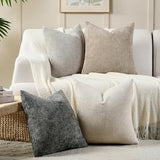 Volcanics Boho Throw Pillow Covers 20x20 Set of 4, Neutral Chenille Decorative Cushion Covers for Couch, Sofa, Bedroom, Living Room, Farmhouse & Mid-Century Modern Home Decor